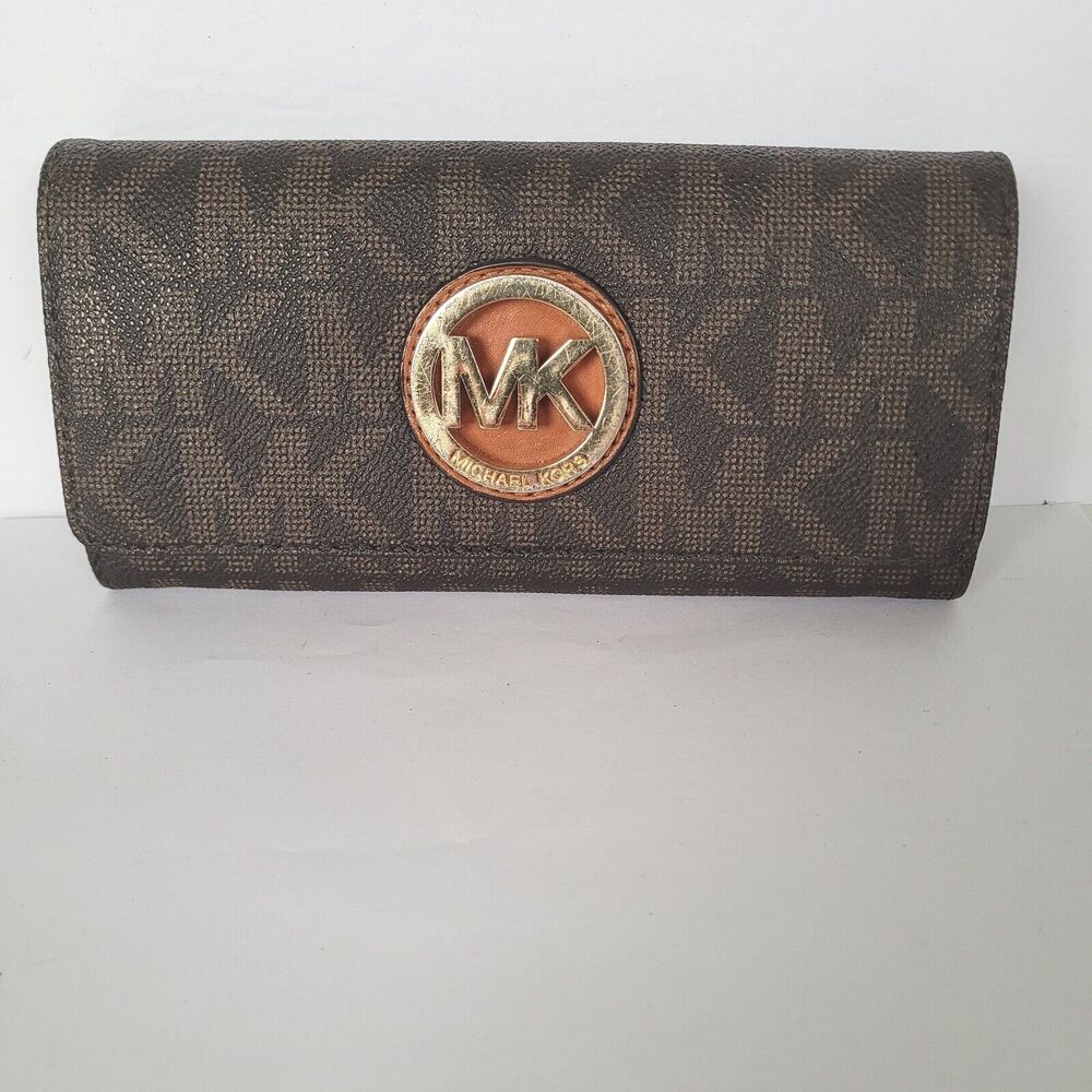 MICHAEL KORS MK Fulton Gusset‎ Carryall Brown Saffiano Leather Envelope Wallet